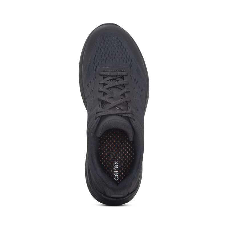 Giày thể thao sức khỏe nam Aetrex Chase Full Black - Sneaker đế cao đệm nâng vòm tăng cường