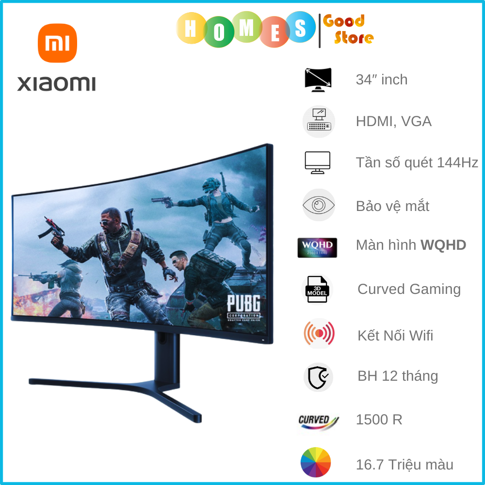 Màn Hình Máy Tính Xiaomi Gaming, Màn Hình Cong Độ Phân Giải 2K Cực Nét - Mi Curved Gaming Monitor 34 Inch WQHD Chơi Game, Làm Việc Thoải Mái - Hàng Chính Hãng