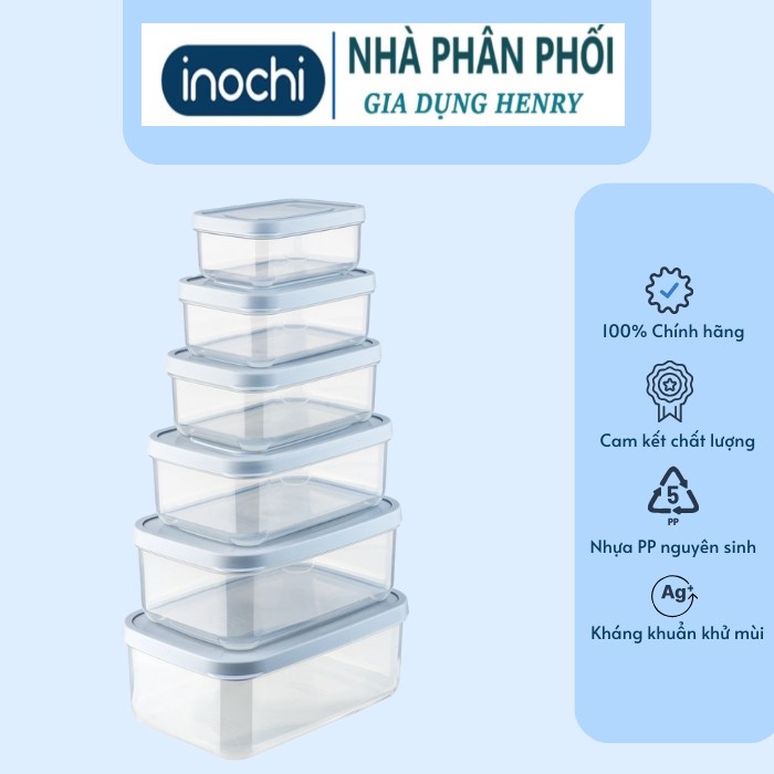 Bộ 6 hộp đựng thực phẩm chữ nhật đủ size Hokkaido ( Tặng kèm Sticker) - Chính hãng Inochi