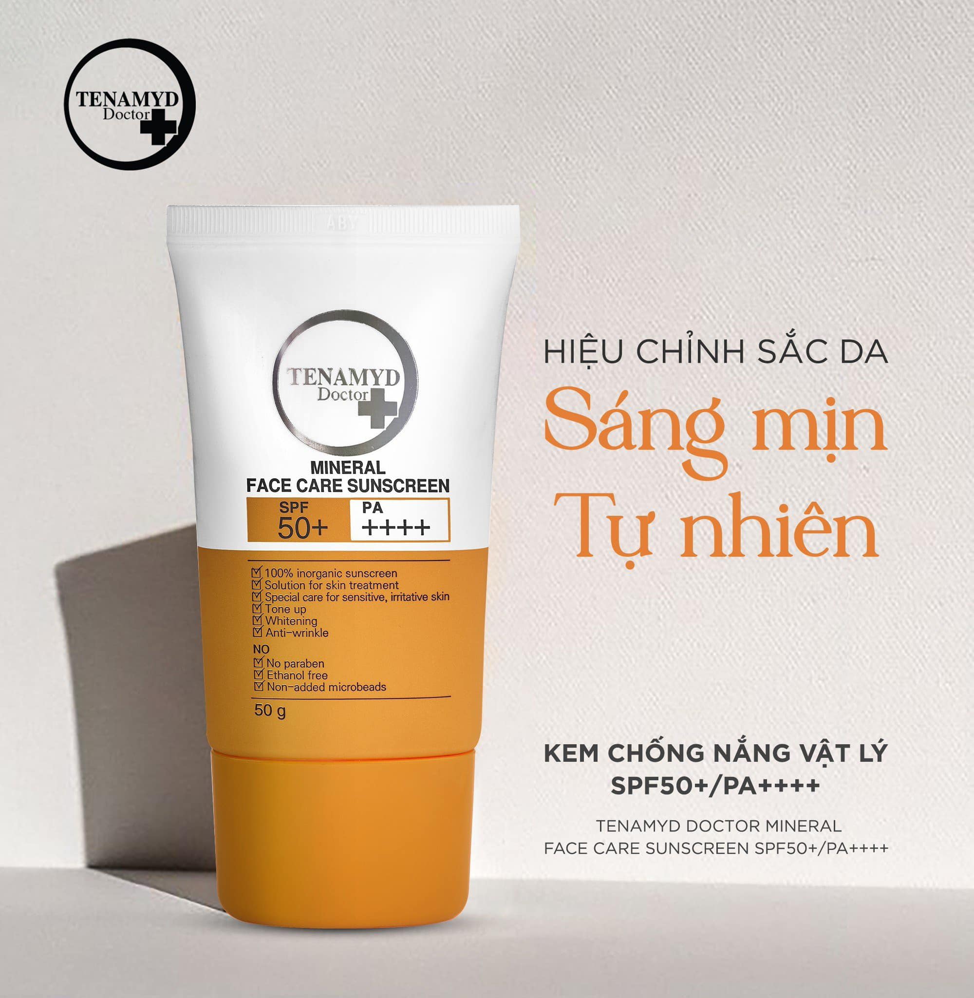 TENAMYD Kem chống nắng Vật Lý Doctor Mineral Face Care Sunscream SPF50+/PA++++ 50g nâng tone, dành cho da nhạy cảm, dễ kích ứng