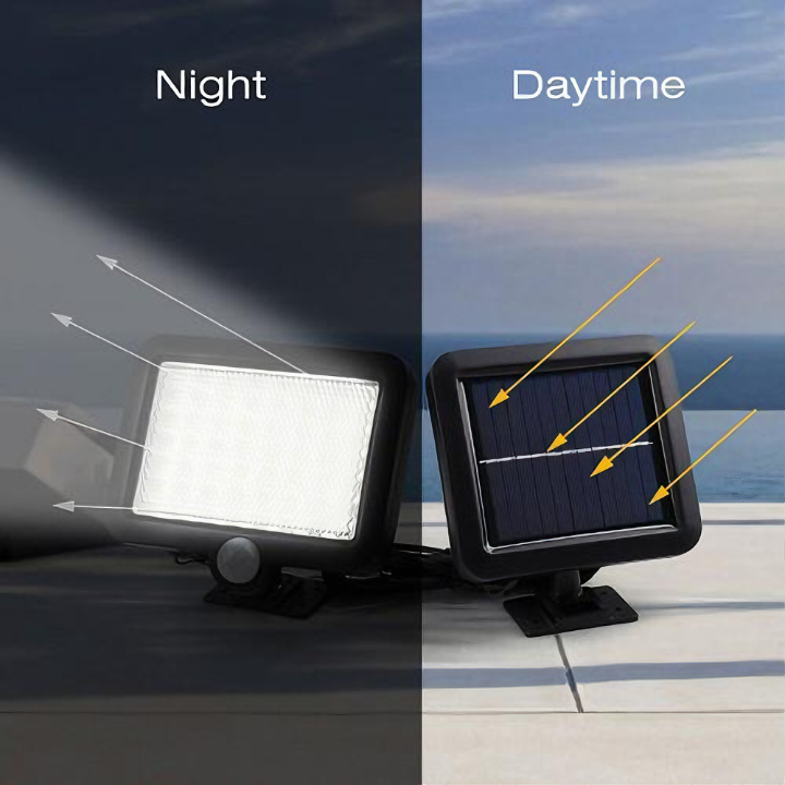 Đèn năng lượng mặt trời cảm biến chuyển động 56 LED siêu sáng pin tách rời chống nước ngoài trời kèm cáp nối 5m - Hàng chính hãng