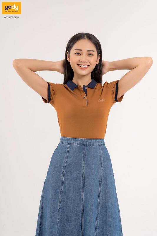 Áo Polo Nữ YODY Phối Nẹp Thoải Mái Năng Động Chất Liệu Cafe Khử Mùi Tốt - APN3700