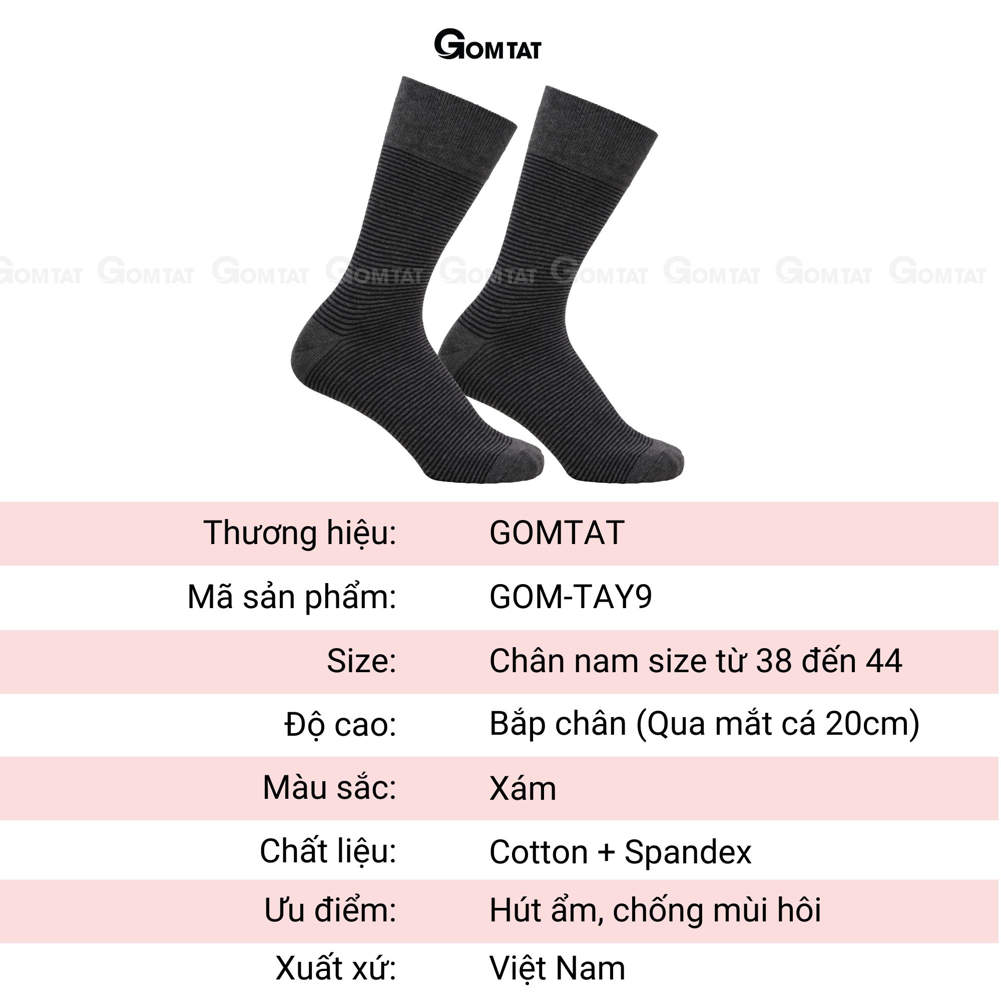 Tất Nam Cổ Cao GOMTAT Mẫu TAY09, Vớ Đi Giày Tây Cao Cấp Chất Liệu Cotton Hút Ẩm Thoáng Khí - GOM-TAY09-1DOI