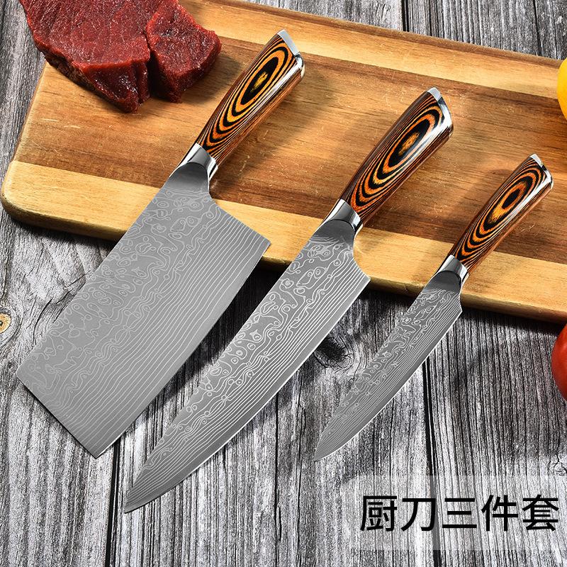 DAO - BỘ 3 DAO BẾP NHẬT BẢN THÉP DAMASCUS MÃ A30 DT2 nt topcomshop vn