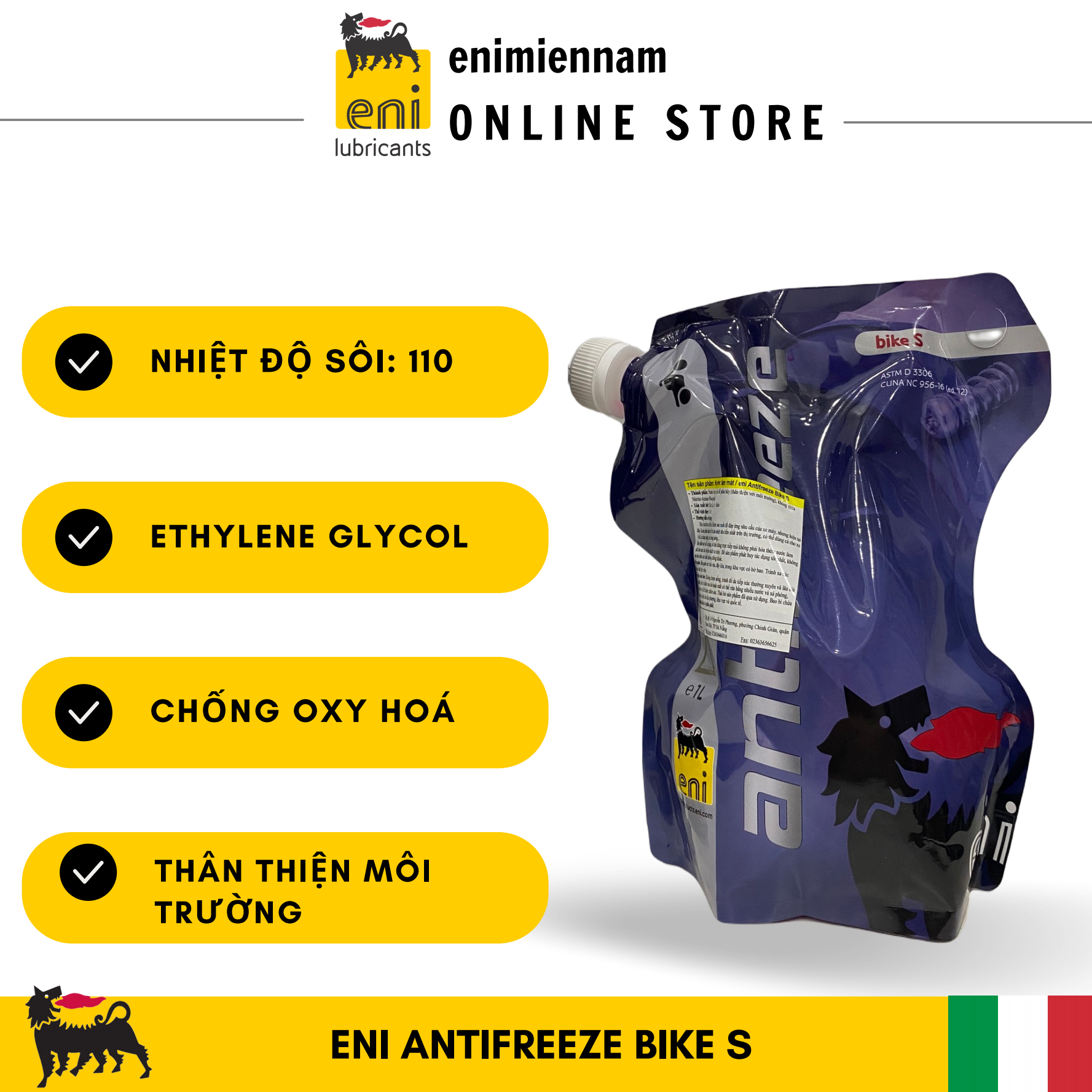 Nước Mát pha sẵn ENI ANTIFREEZE BIKE S 1L, màu hồng