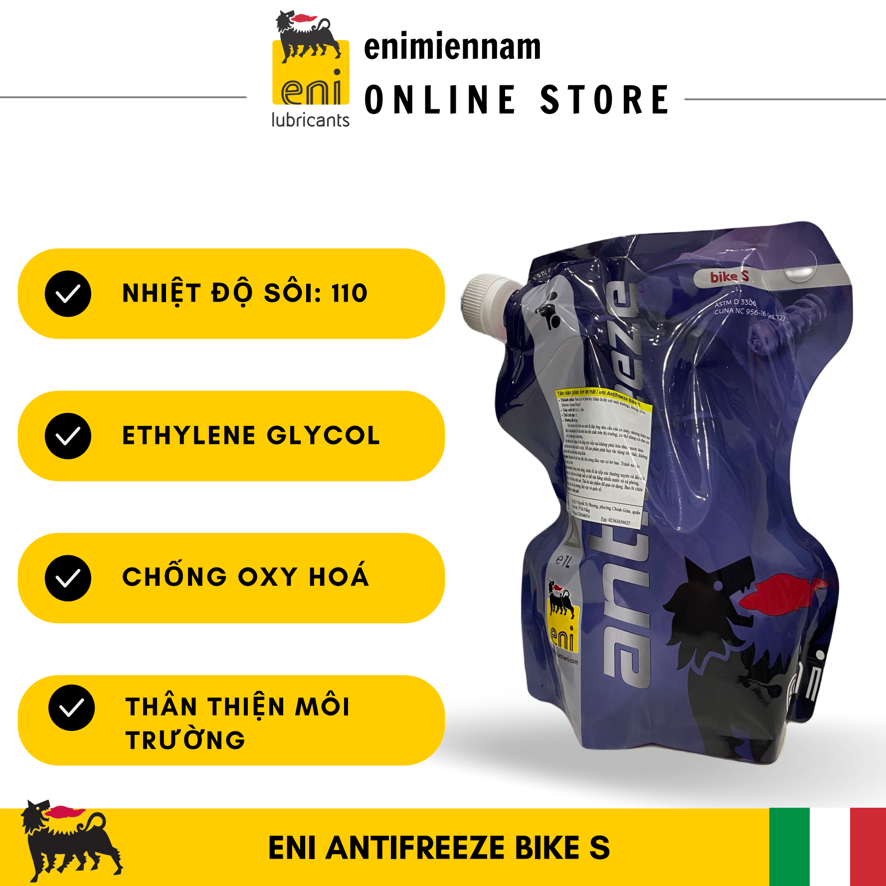 (HCM) Nước Mát pha sẵn ENI ANTIFREEZE BIKE S 1L, màu hồng (Nhập khẩu Ý)