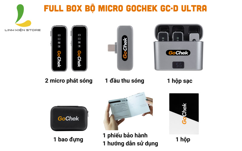 Micro thu âm không dây GoChek D01 Ultra - Bộ micro đôi ghi âm chuyên nghiệp kèm dock sạc cổng cắm Type-C chuyên dùng cho các thiết bị sử dụng hệ điều hành Adnroid - Hàng nhập khẩu