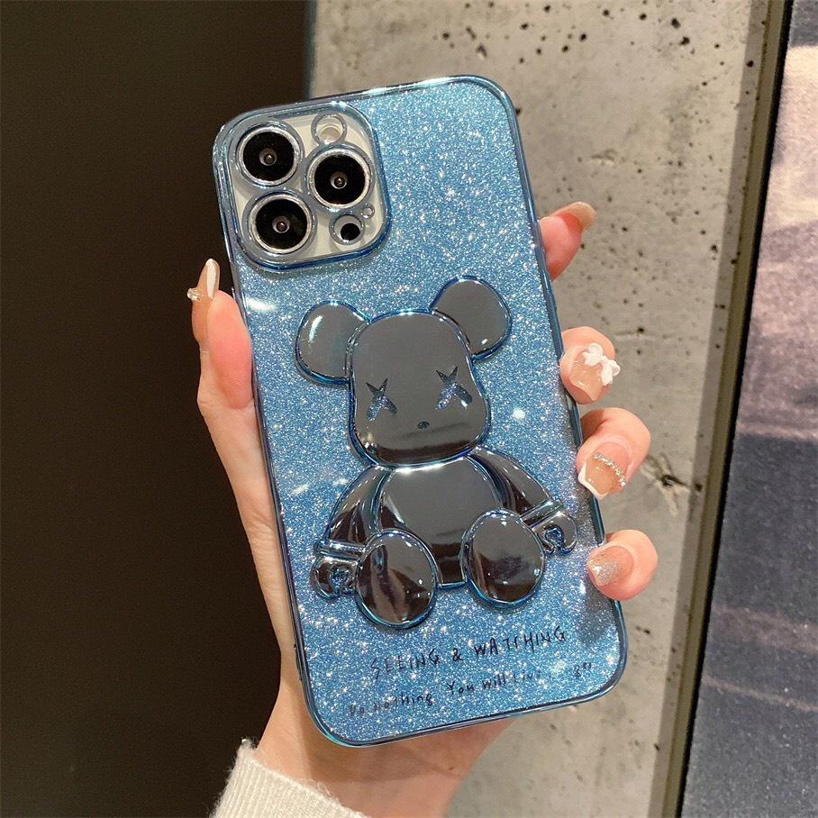 Ốp điện thoại mềm mạ nổi 6D hình gấu nhũ lấp lánh cho 7 plus 8 plus xs max 11 pro max