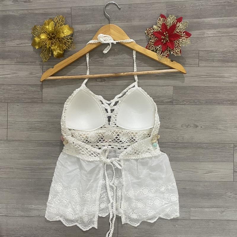 Áo bra len móc phối vải boy bikini đi biển cực xinh