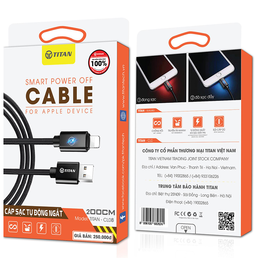 Cáp TiTan lightning tự ngắt CL08