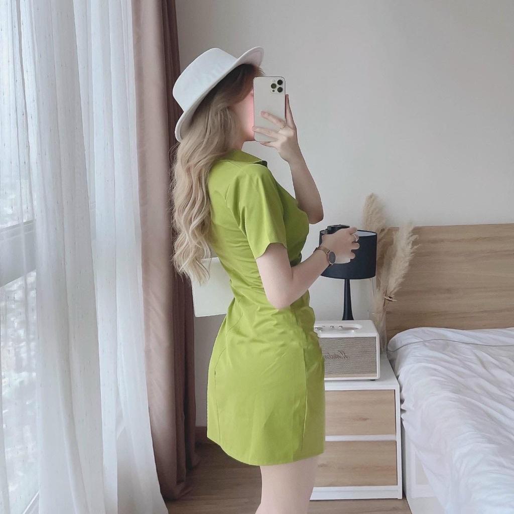 FREESHIP Đầm Cổ Sơ mi Nhún Cài Nút Thật Chất lụa mềm Cao Cấp thiết kế gợi cảm quyến rũ KDS