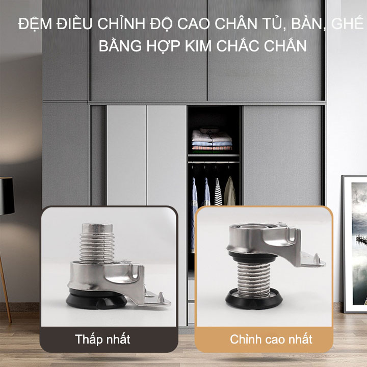 01 Dụng cụ điều chỉnh độ cao chân tủ, bàn, ghế đa năng làm bằng hợp kim kẽm chống gỉ