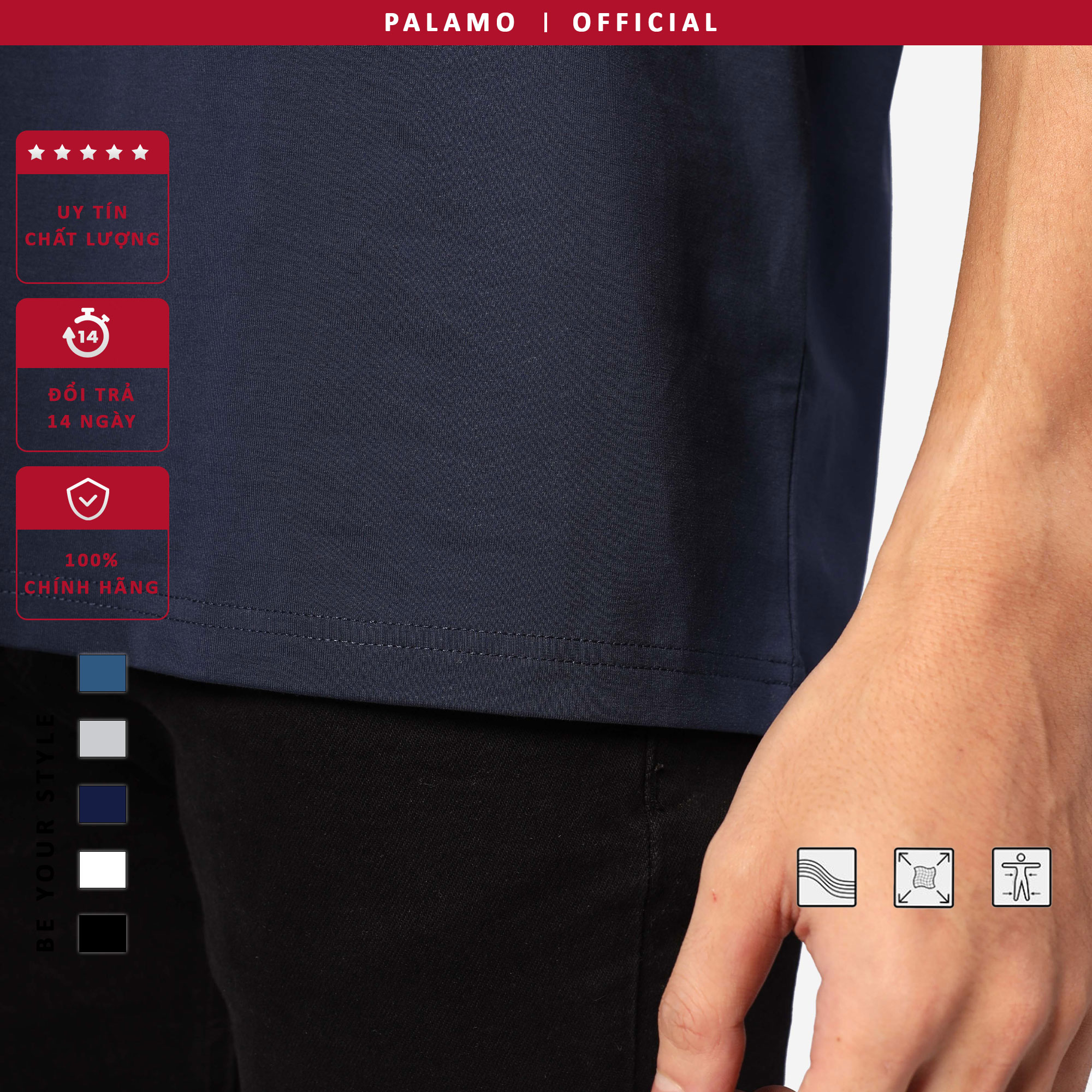 Áo thun nam cotton compact Palamo classic regular fit / màu xanh đen