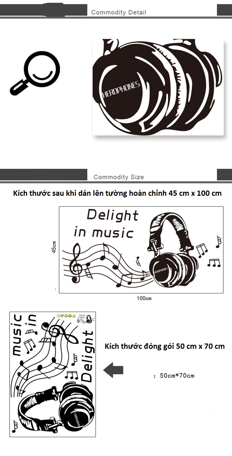Decal dán tường âm nhạc Delight in music trang trí phòng sang trọng