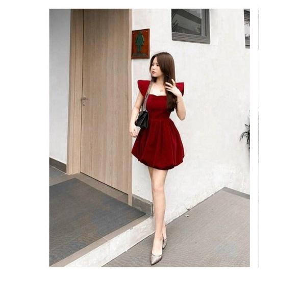 Đầm Xòe Nhung Đỏ Cổ U Đi Chơi Noel & Tết Cực Xinh Xắn BY8368