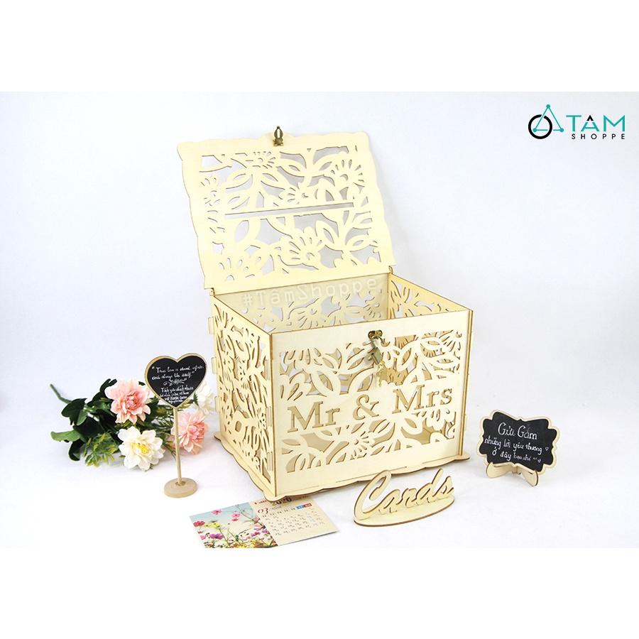 Thùng đựng tiền đám cưới gỗ lắp rắp MR & MRS trang trí cưới TTC-01