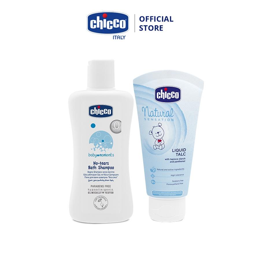 Combo Sữa tắm gội chiết xuất Hoa cúc 0M+ Chicco 200ml &amp; Phấn rôm nước Chicco 0M+ 100ml