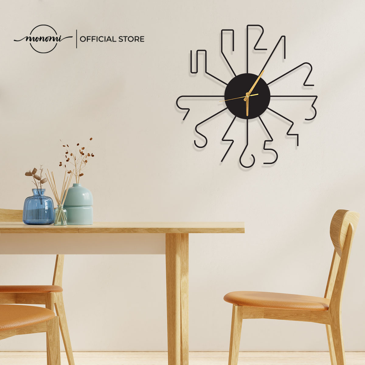 Đồng hồ CNC treo tường Black Minimalist Number, phong cách tối giản, CNC Metal Wall Clock - Monomi C013