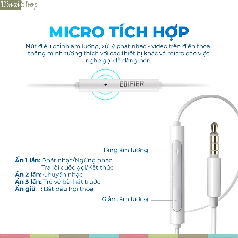 Edifier P180 Plus - Tai Nghe Nhét Tai Có Dây, Tích Hợp Micro - Hàng chính hãng