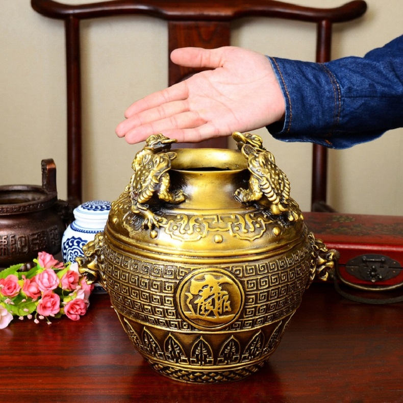Vật phẩm Hũ cóc tài lộc bằng đồng thau cỡ đại phong thủy
