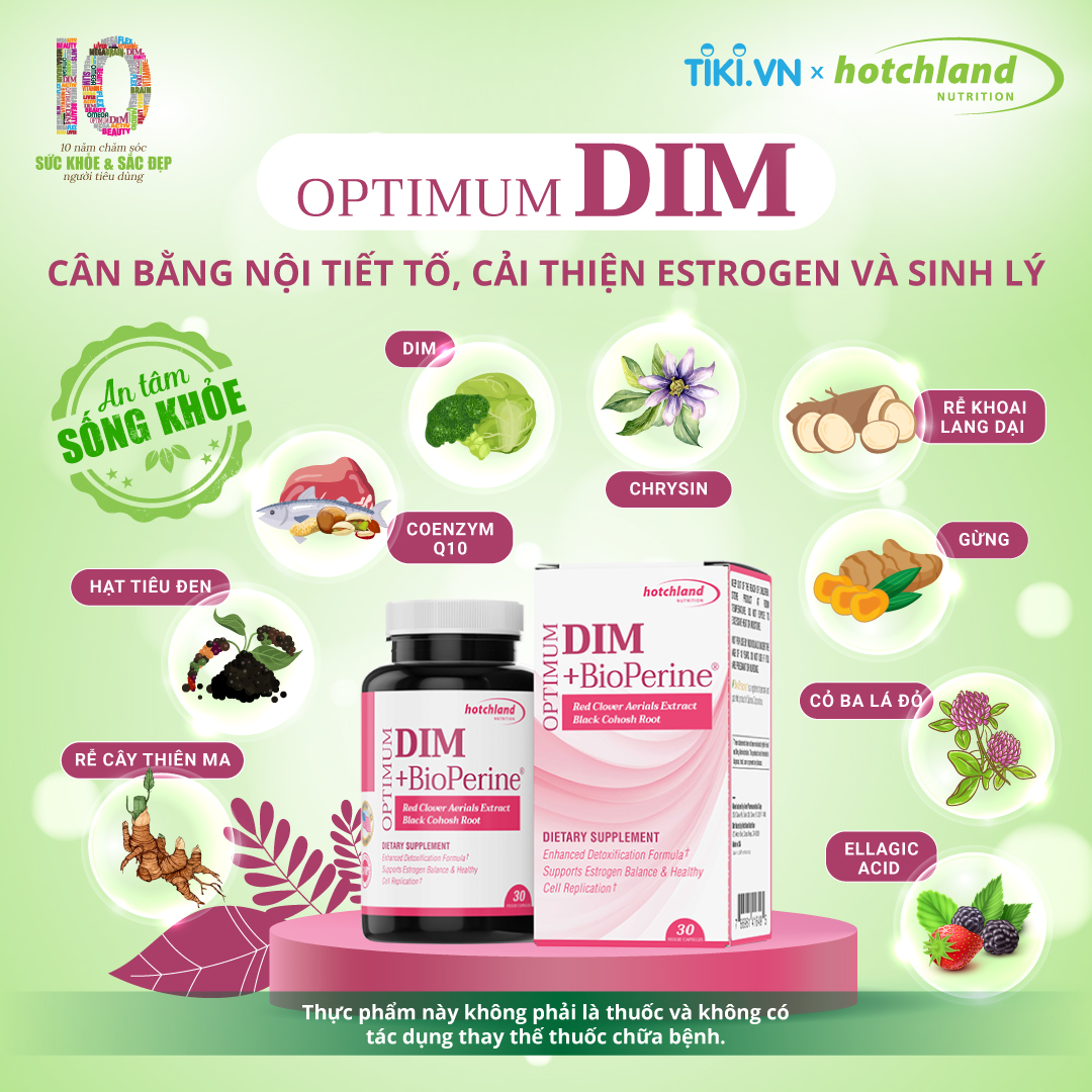 Viên uống cân bằng nội tiết tố nữ, cải thiện sinh lý, vóc dáng, làn da phụ nữ Optimum Dim BioPerine - Hàng chính hãng Hotchland Nutrition Việt Nam - [Hộp 30 viên] - HL6495