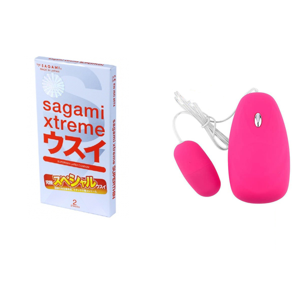 Bao cao su siêu mỏng Sagami Super thin (hộp 2 chiếc) kèm máy massage body cực xinh