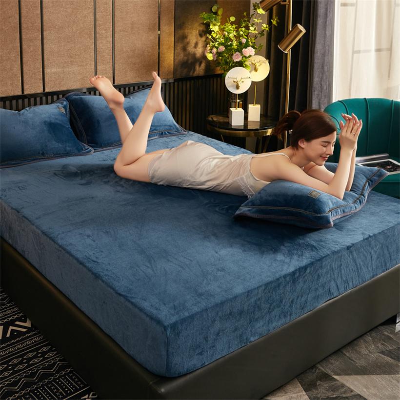Nhung Dày Trang Bị Tấm Giữ Ấm Mùa Đông Màu Bọc Nệm Với Thun Nỉ Giường Khăn Trải