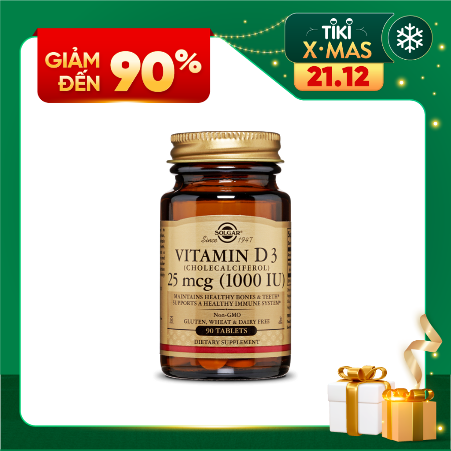 NHẬP KHẨU USA CHÍNH HÃNG - Viên uống ngừa loãng xương, hỗ trợ sức khỏe xương khớp Solgar Vitamin D3 1000 IU