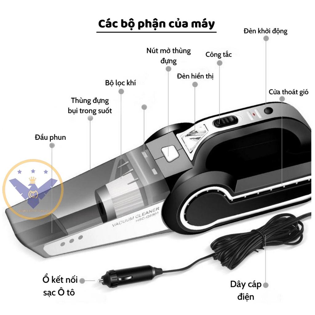 Máy hút bụi ô tô cầm tay kèm bơm lốp mini đa năng 4 in 1