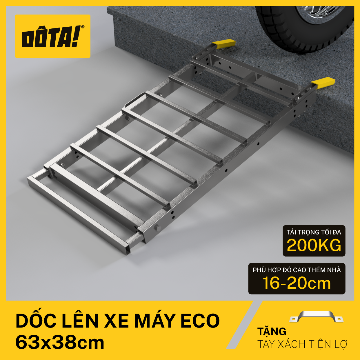 Dốc Lên Xe Máy (Cầu Dắt Xe Máy) DÔTA ECO 63x38CM (Tặng thanh Tiếp đất)