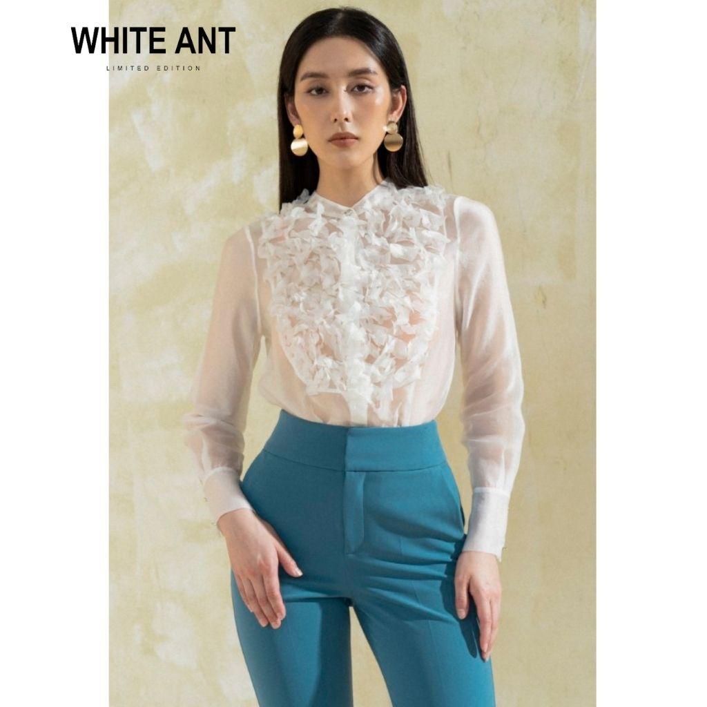 Áo Sơ Mi Trắng Dài Tay Công Sở Nữ WHITE ANT DAISY SHIRT Thiết Kế Họa Tiết Cách Điệu, Chất Liệu Lụa Mềm Mịn 170300080