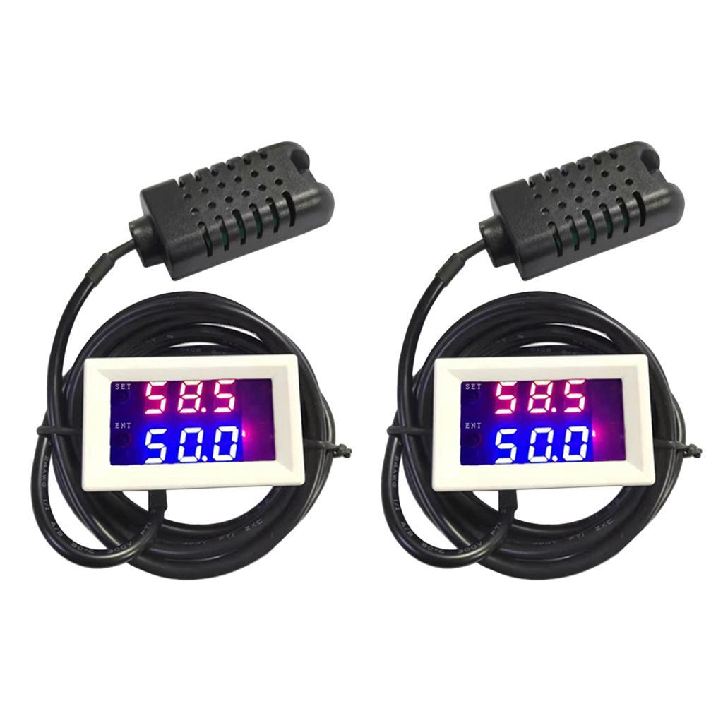 2 Pcs Digital LED Dual Display Humidity Moisture Controller Regulator Switch