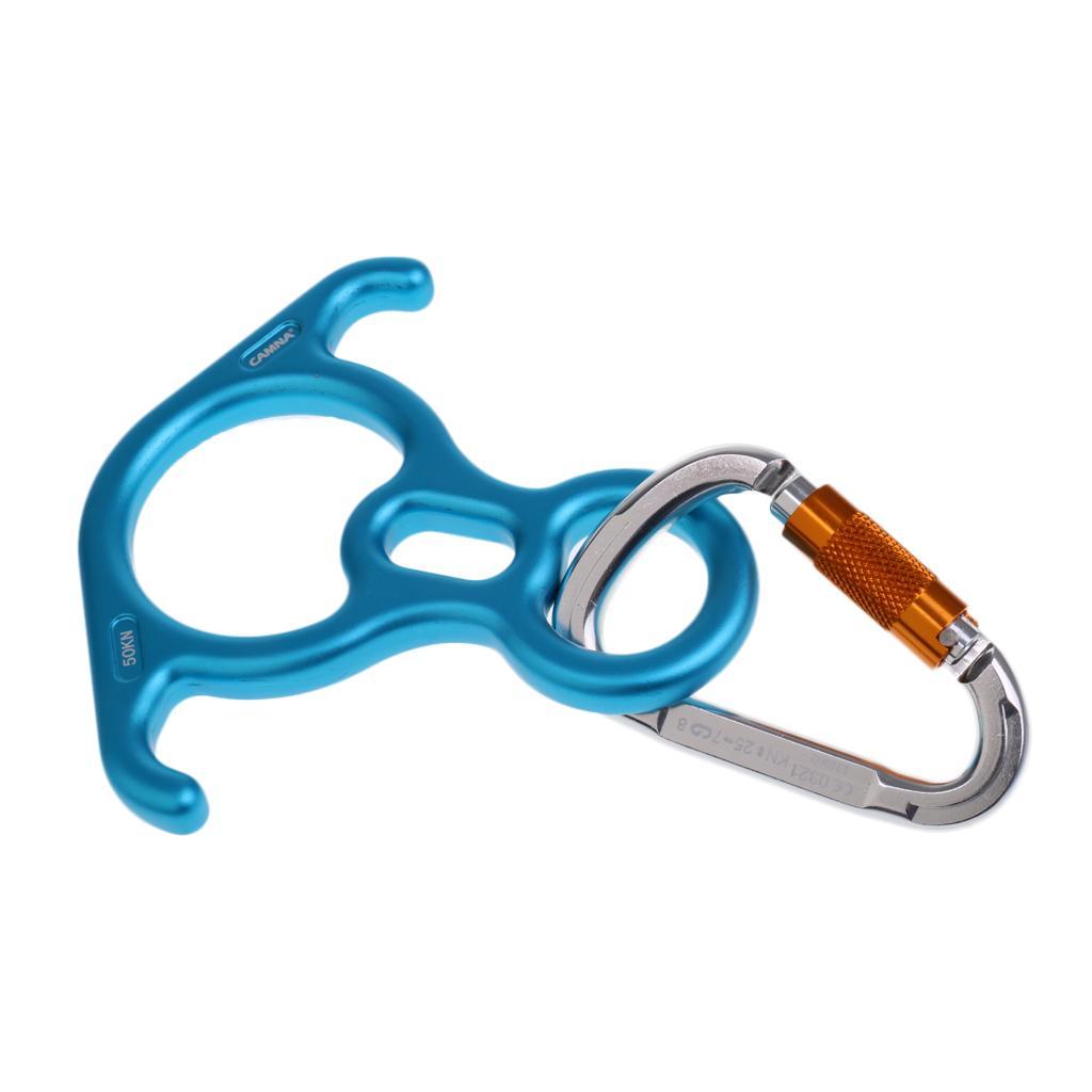 50KN Safety Figure 8 Descender + 25KN D-Shape Carabiner Hook + 25KN Rappel Device for Rock Climbing Rescue Equipment
