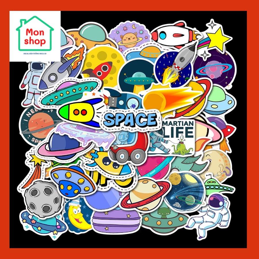 Set 50 Sticker Decal Chống Nước hình ô tô, siêu xe, ufo, robot Dễ Thương Dán Nón BH, laptop, vali, xe, tập vở