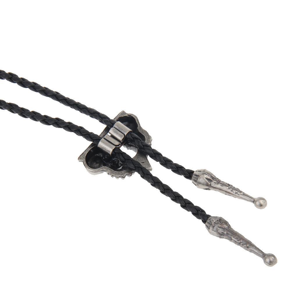 3X Punk Skeleton Skull Bolo Tie Leather Necktie Necklace Western Antique Silver