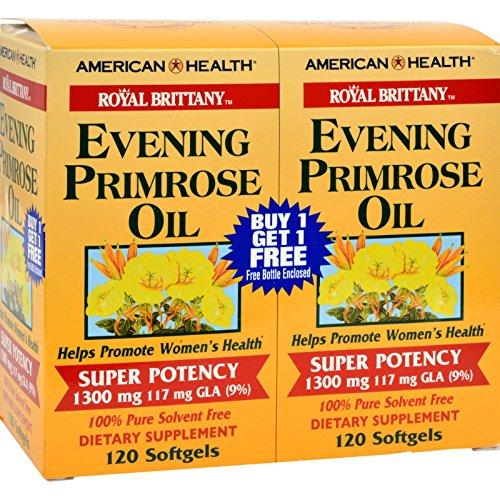 American Health Royal Brittany Evening Primrose Oil Softgels, 2 Pack - Promotes Women's Health - Nutritional Support for Women With PMS - Non-GMO, Gluten-Free - 1300 mg, 120 Count, 240 Total Servings