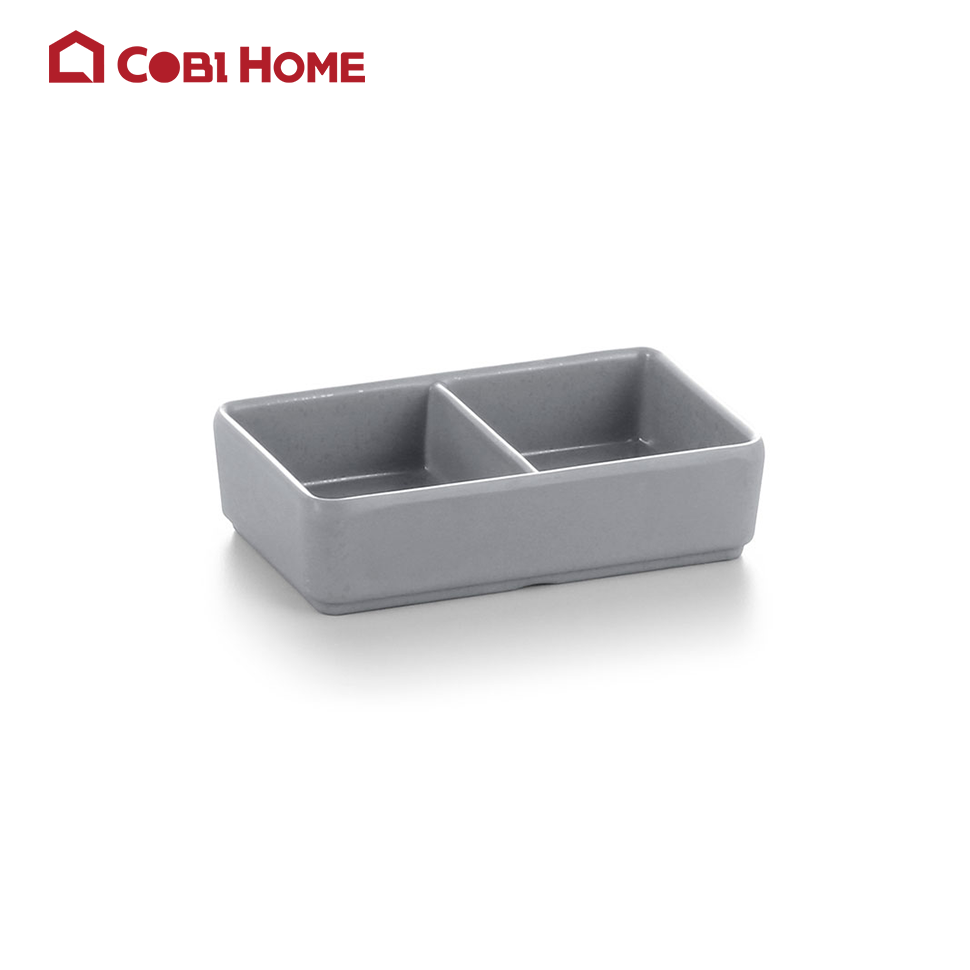Chén chấm hình chữ nhật 2 ngăn bằng melamine cao cấp màu xanh