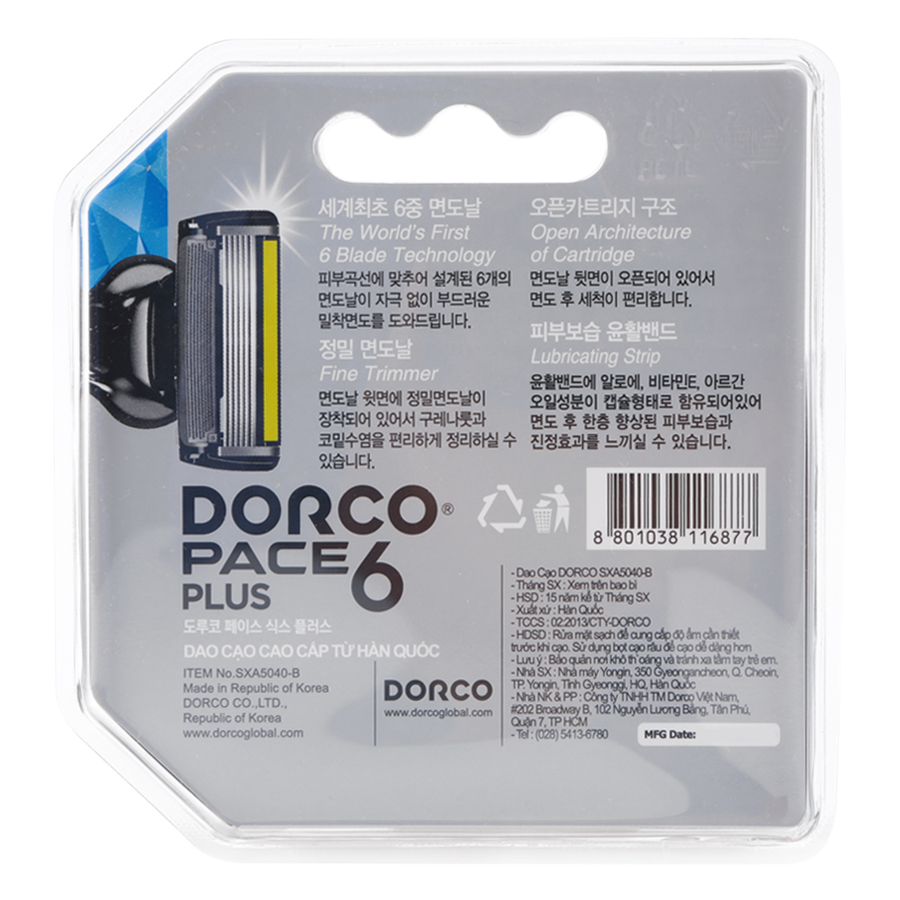 Vỉ 04 Đầu Cạo Râu 6 Lưỡi Dorco Pace 6 Plus SXA 5040-4B (6 Lưỡi + Đầu Cắt Tóc Mai)