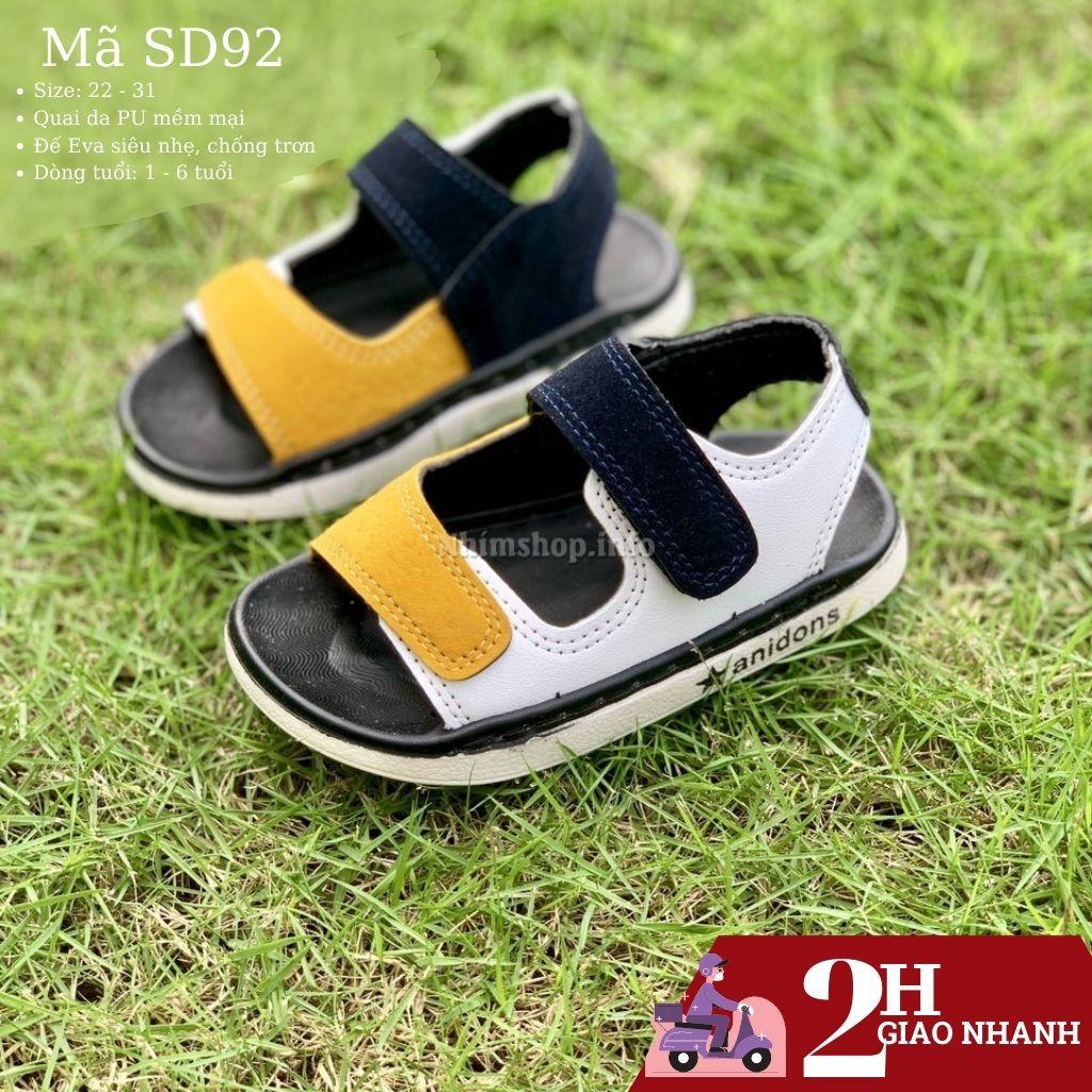 Dép sandal bé trai quai hậu da mềm 2 màu vàng đỏ chống trơn trượt cho bé 1 - 6 tuổi đi học đi biển SD92