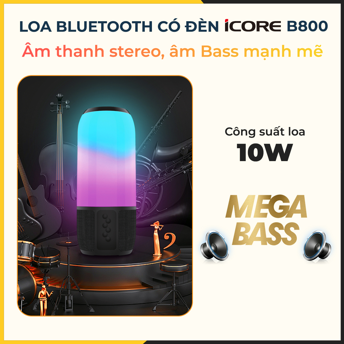 Loa Bluetooth có đèn iCore B800 - Hàng Chính Hãng