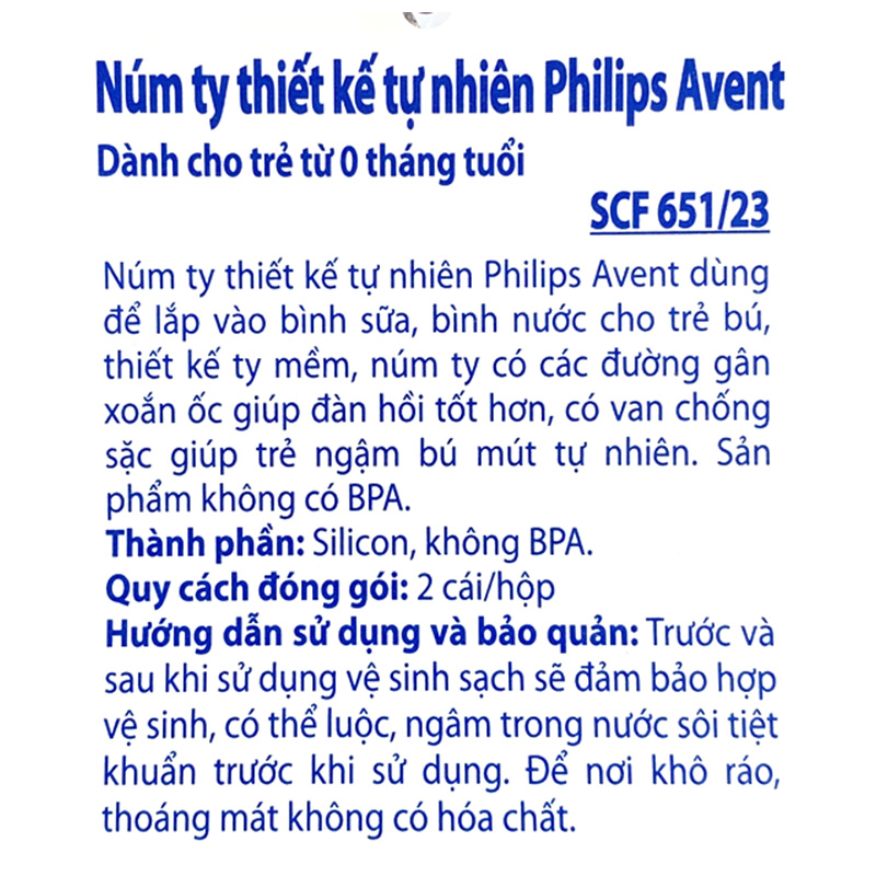 Núm ti mô phỏng tự nhiên cho trẻ sơ sinh vỉ đôi Philips Avent SCF651.23