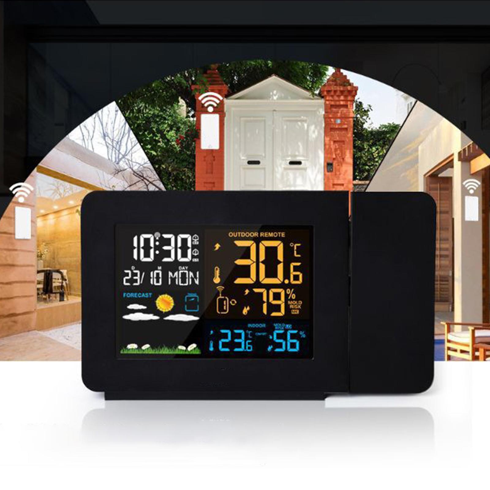 LCD Digital Table Alarm Clock Weather Station Temperature Time Projection