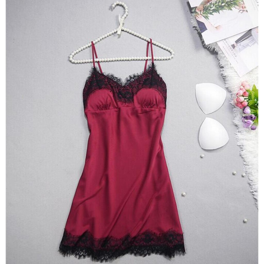 2pcs Sexy Night Dress Nightgown Sleepwear Pajama W/ Chest Pads For Women XL