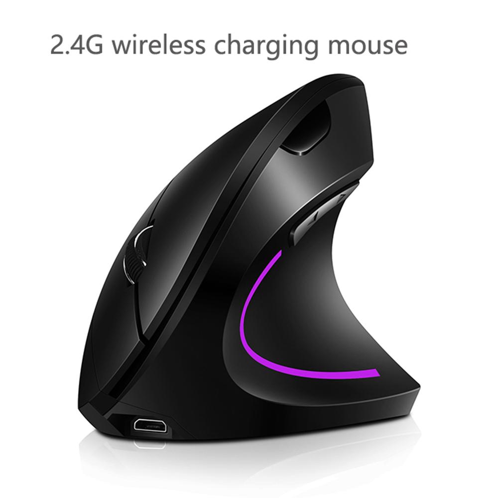 2.4G Wireless Vertical Mouse Rechargeable Upright Ergonomic Mouse 3 Adjustable DPI Levels RGB Flowing Light Plug N Play