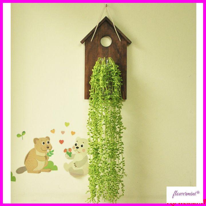 Giỏ hoa lá giả treo tường bằng gỗ trang trí nhà cửa, ban công, cầu thang, tiểu cảnh, decor nhà hàng, quán cà phê độc đáo