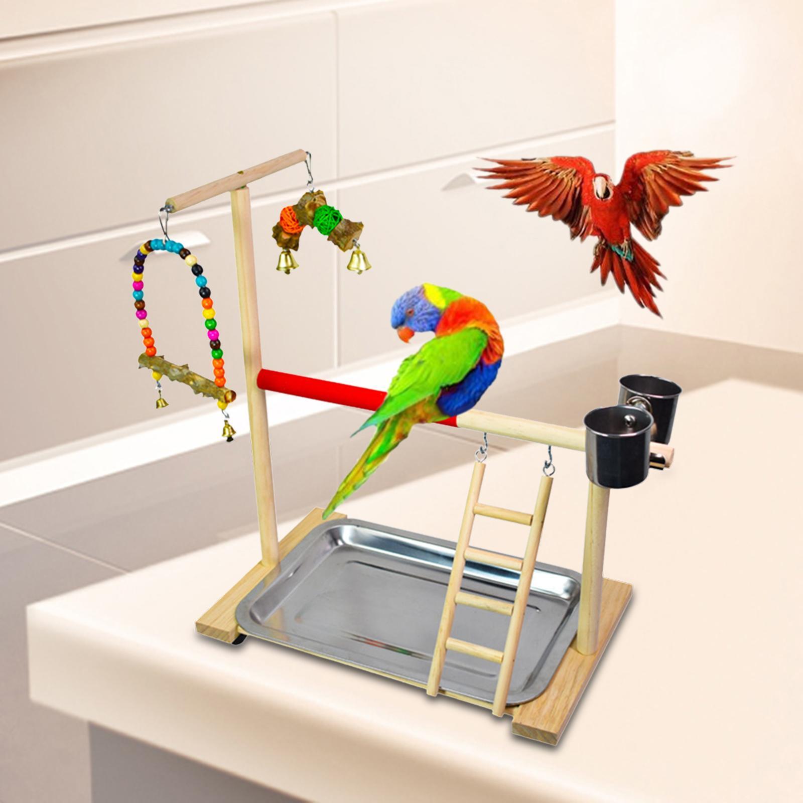 Portable Parrot Perch Stand Wooden Wood Frame Lightweight Bird Playground Adjustable Parrot Stand Perch for Cockatoo Parakeets Climbing