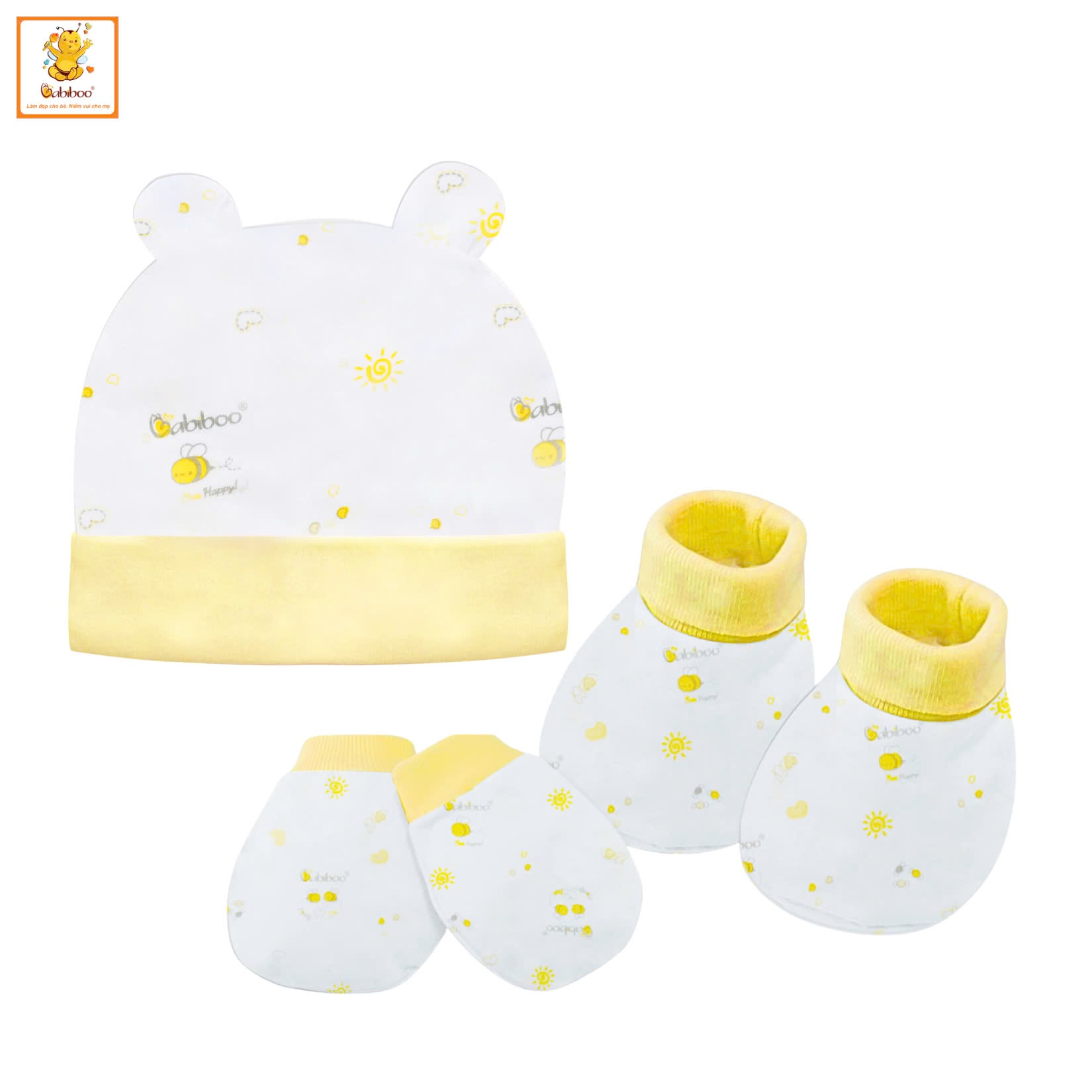 Set bao tay-bao chân- nón sơ sinh BABIBOO chất cotton in hình dễ thương - BBC26