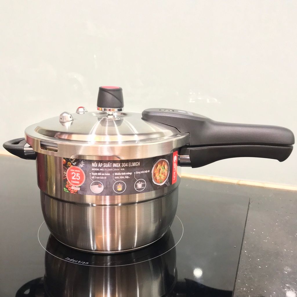 Nồi áp suất Elmich EL3369 inox 304 cao cấp, lòng nồi 20cm, dung tích 4 Lít, sử dụng được trên tất cả các loại bếp - Hàng chính hãng