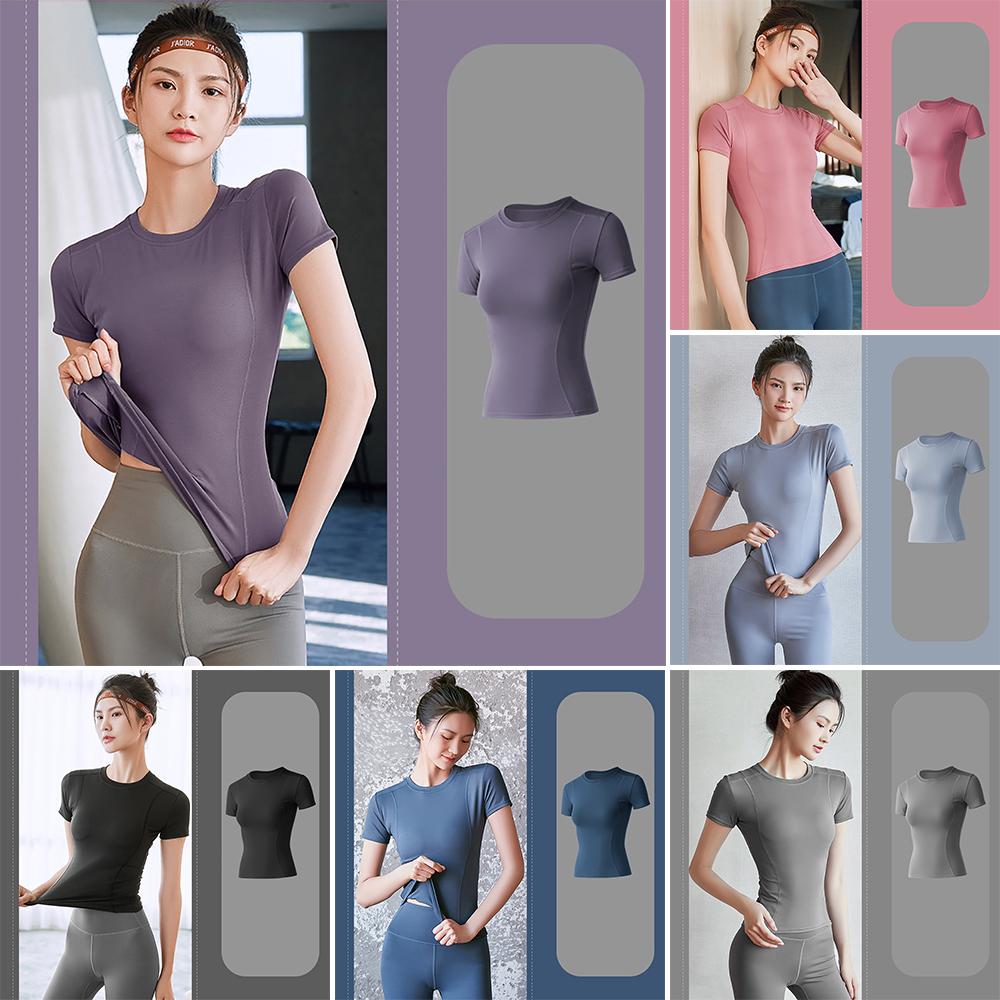 Áo thun thể thao nữ ngắn tay cổ chữ O ôm sát, áo tập Gym, yoga