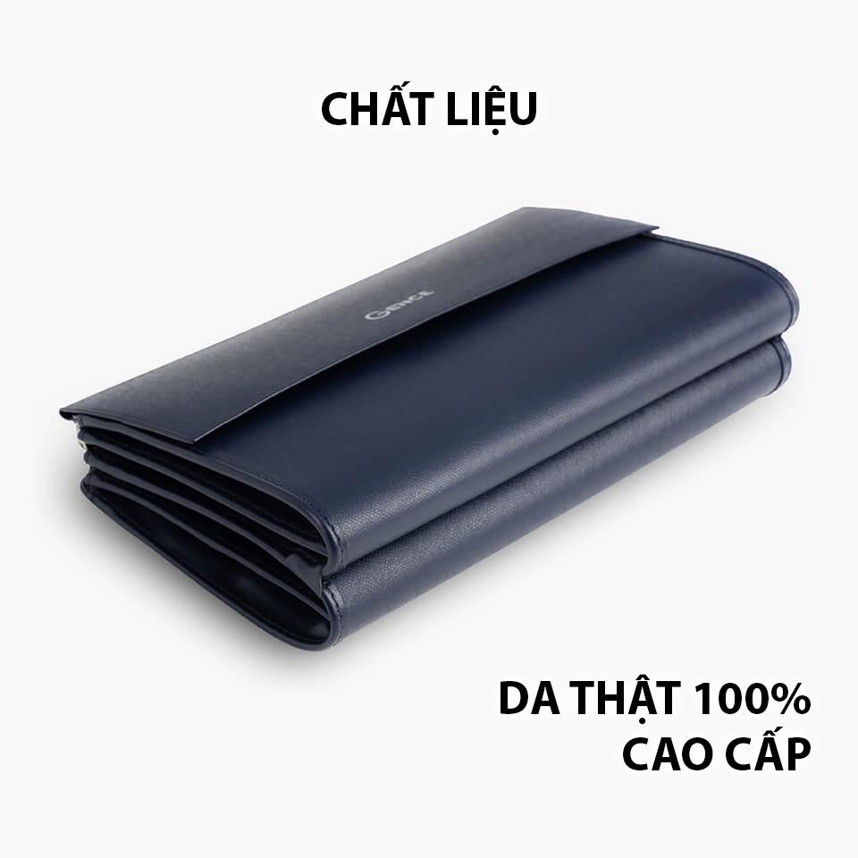 Ví Da Cầm Tay Clutch Nam Công Sở GENCE HT07 Da Bò Cao Cấp Màu Xanh Navy